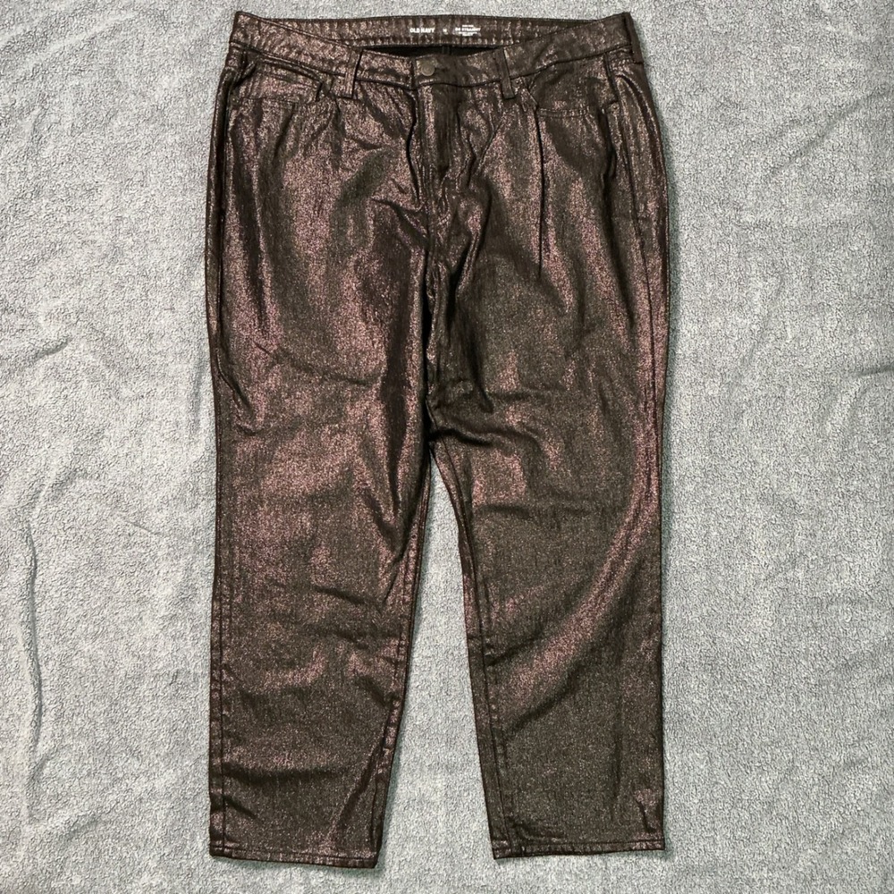 Old Navy High-Rise OG Straight Black Shine Metallic Jeans Pants 18 S/581080-00